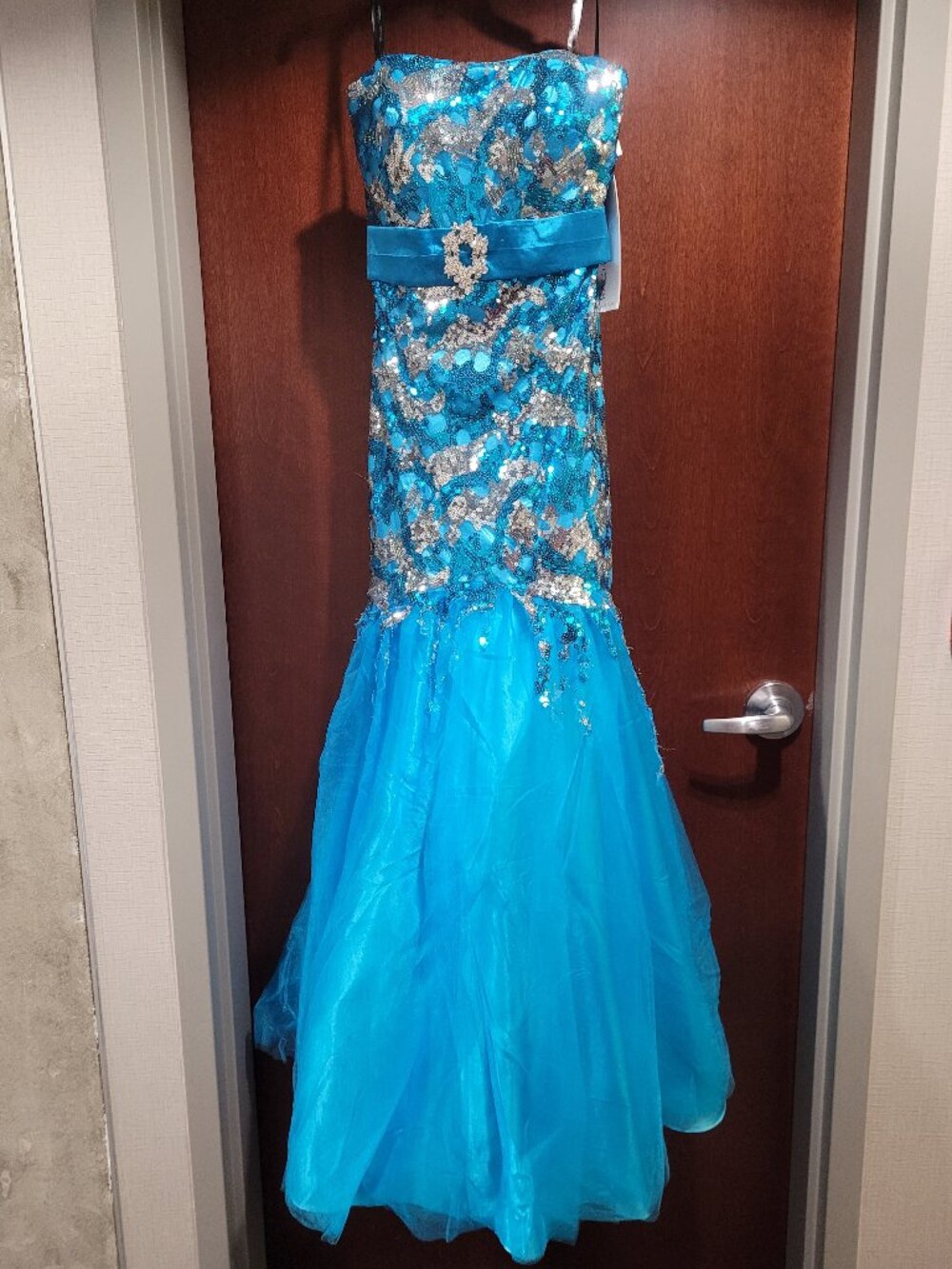 Rachel Allan/Party Time Formals 2672 Size 12 Turquoise Blue Prom Dress